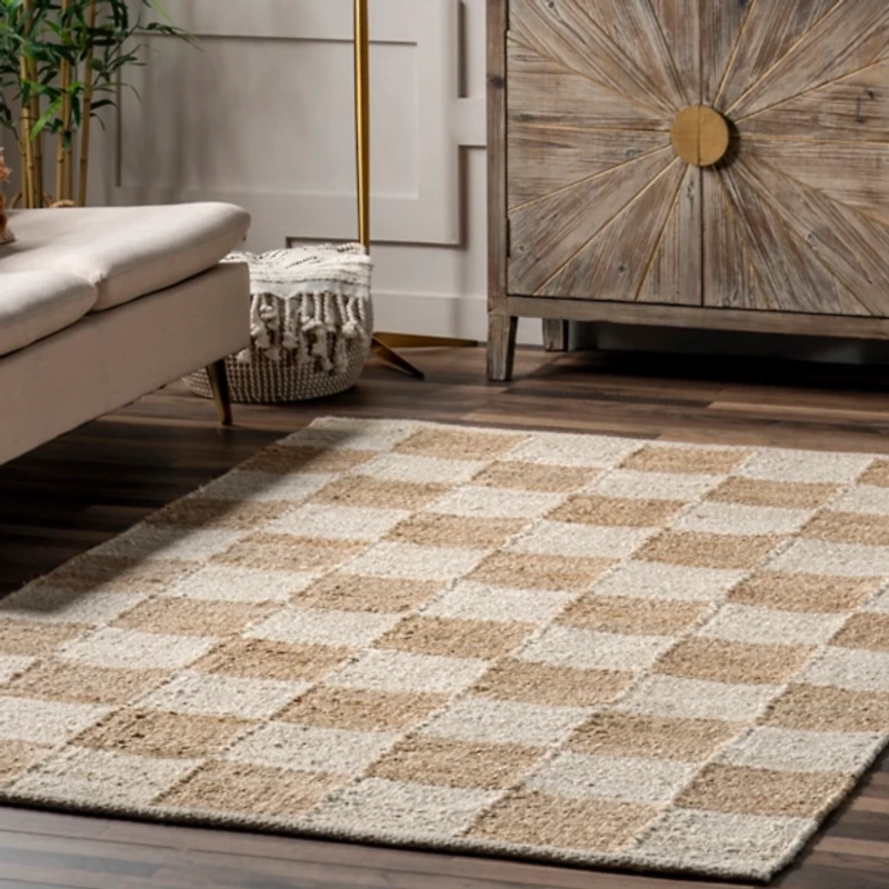 Jute Tan Checkered Area Rug, 5x8