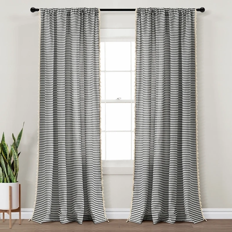 Striped Tassel Curtain Panel Set