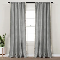 Striped Tassel Curtain Panel Set
