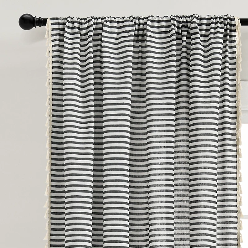 Striped Tassel Curtain Panel Set