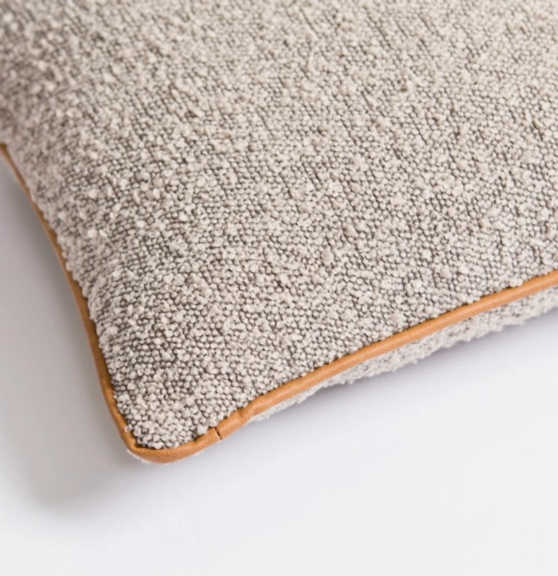 Gray Boucle and Leather Pillow