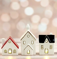 White Ceramic House & Church 3-pc. Figurine Set