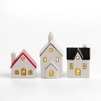 White Ceramic House & Church 3-pc. Figurine Set