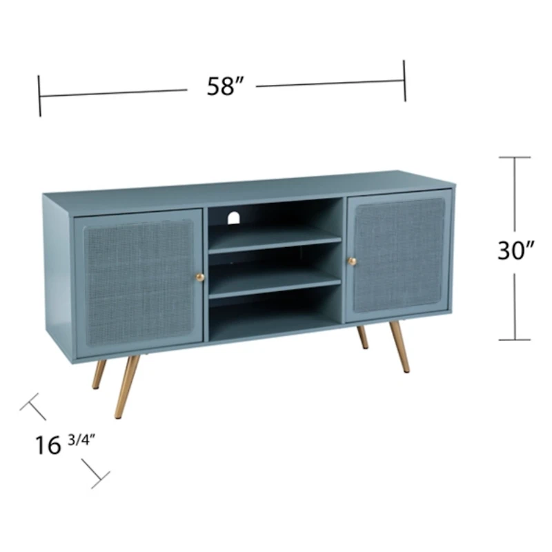 Light Blue Wood and Cane Media Cabinet
