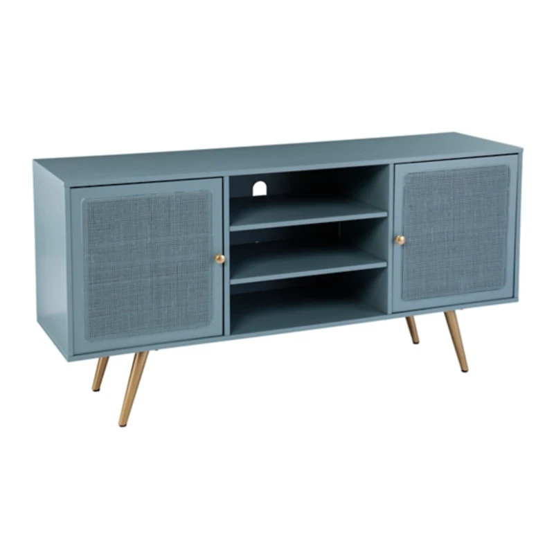 Light Blue Wood and Cane Media Cabinet