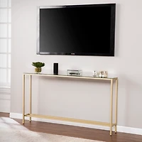 Long Gold Metal Mirrored Top Console Table