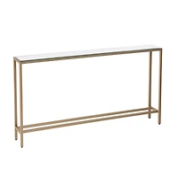 Long Gold Metal Mirrored Top Console Table