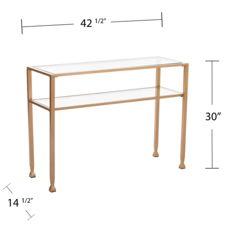 Gold Metal and Tempered Glass Console Table