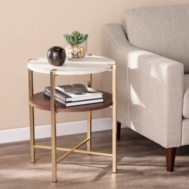Round Gold 2-Tier Accent Table