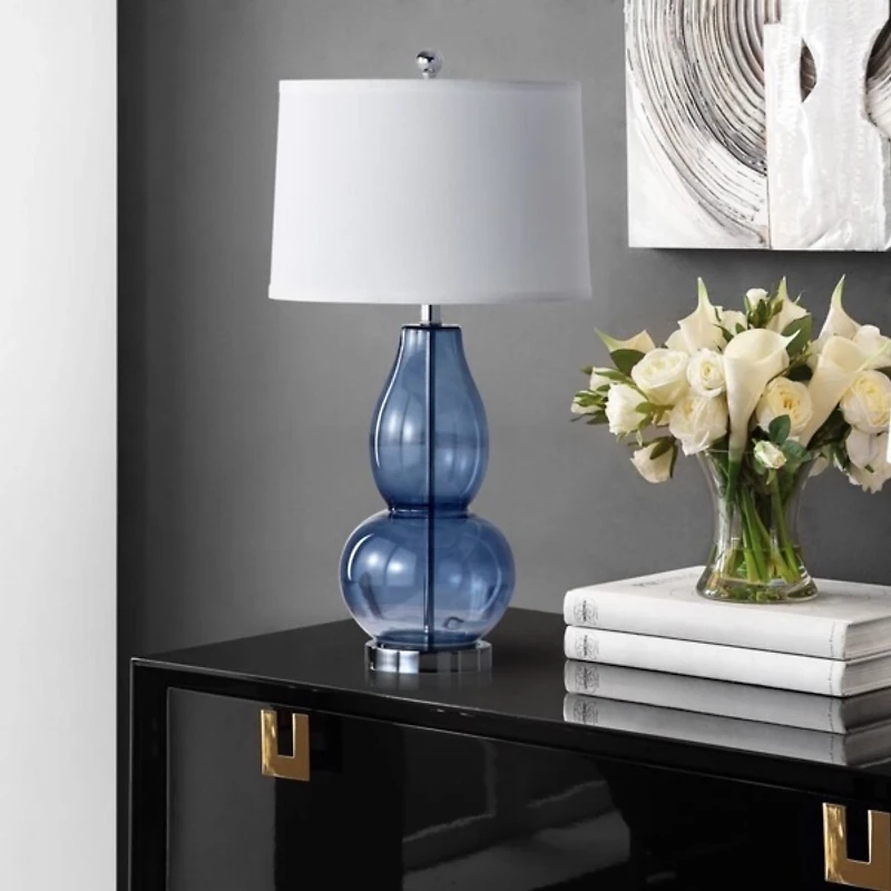 Blue Glass Hourglass Table Lamps, Set of 2