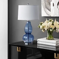 Blue Glass Hourglass Table Lamps, Set of 2