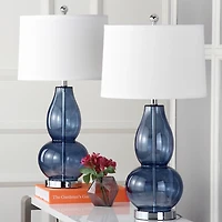 Blue Glass Hourglass Table Lamps, Set of 2