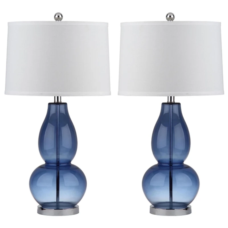 Blue Glass Hourglass Table Lamps, Set of 2