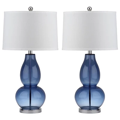 Blue Glass Hourglass Table Lamps, Set of 2