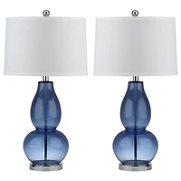Blue Glass Hourglass Table Lamps, Set of 2