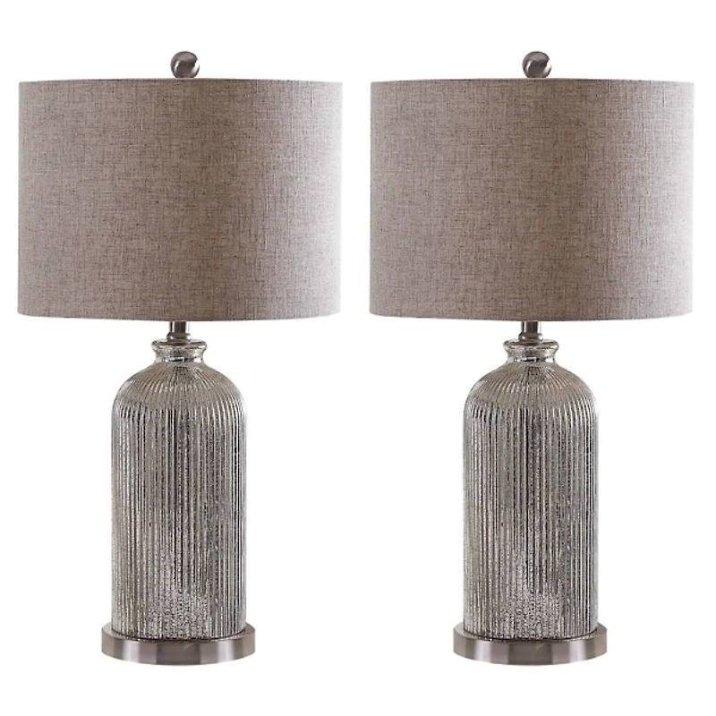 Silver Mercury Glass Ribbed Table Lamps, Set of 2