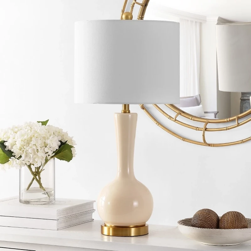 Glazed Ivory Glass Teardrop Table Lamp