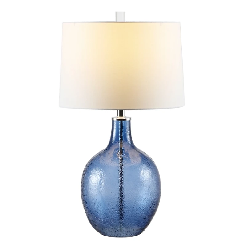 Round Blue Textured Glass Table Lamp