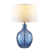 Round Blue Textured Glass Table Lamp