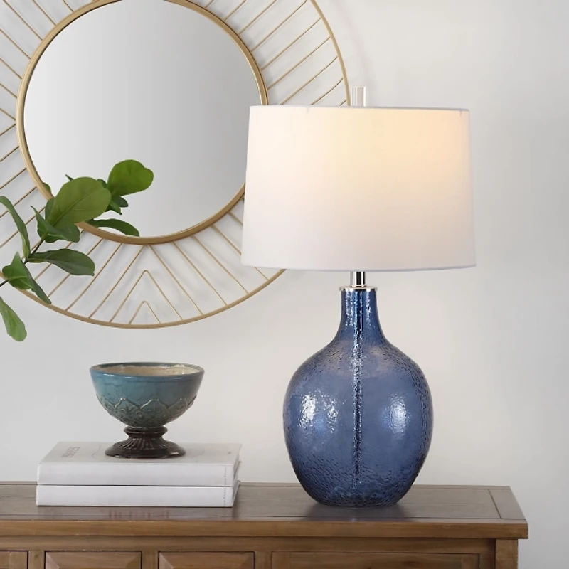 Round Blue Textured Glass Table Lamp
