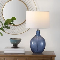 Round Blue Textured Glass Table Lamp