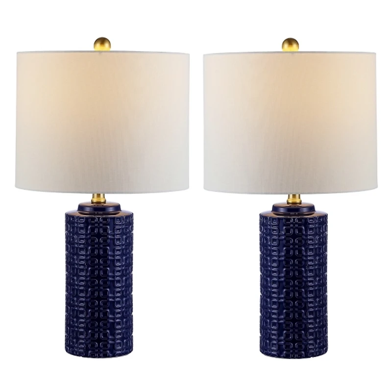 Navy Ceramic Motif Table Lamps, Set of 2