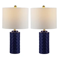 Navy Ceramic Motif Table Lamps, Set of 2