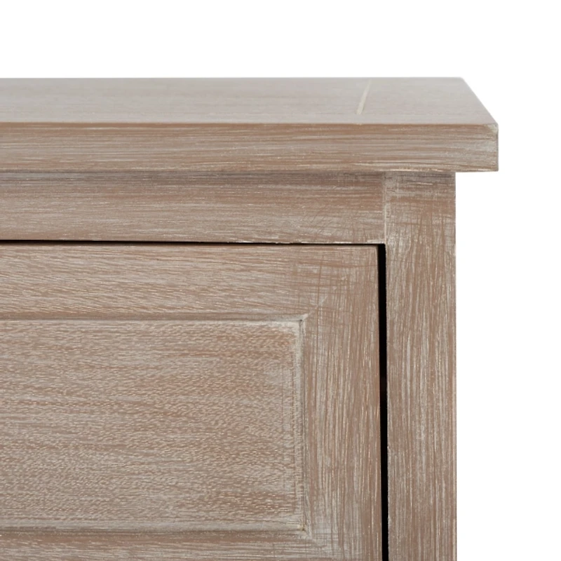 Whitewashed Brown Wood Side Table with Baskets