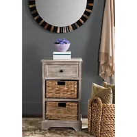 Whitewashed Brown Wood Side Table with Baskets