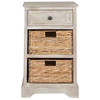 Whitewashed Brown Wood Side Table with Baskets