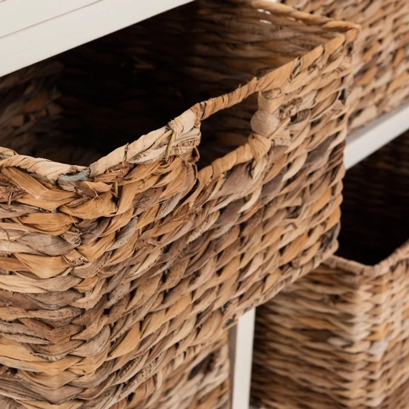 White Wood Woven Baskets Cabinet