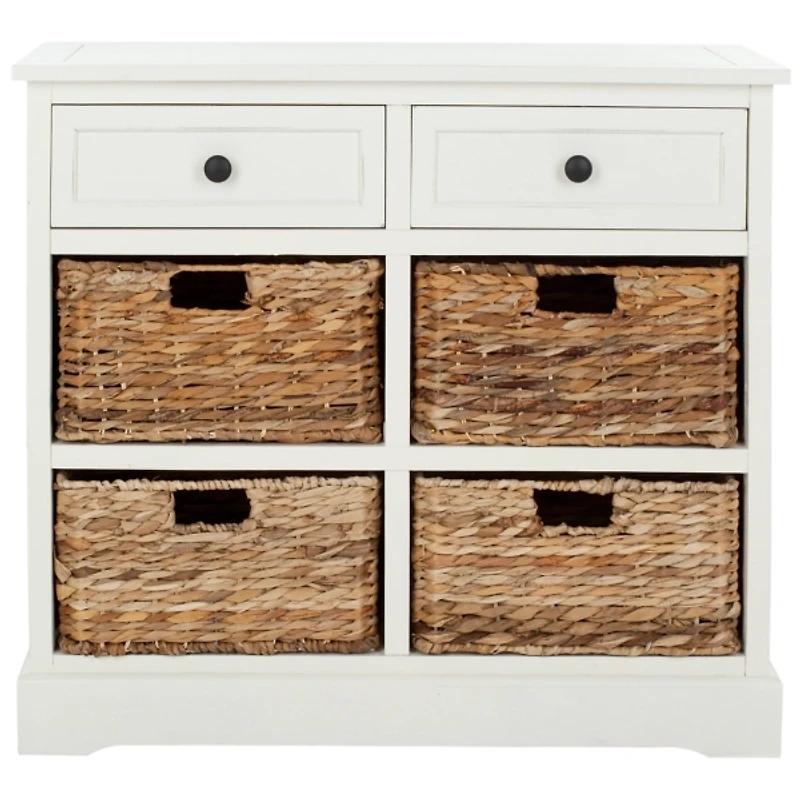White Wood Woven Baskets Cabinet