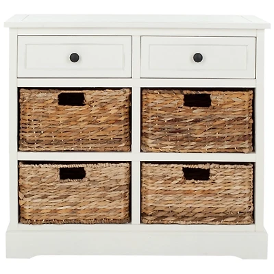 White Wood Woven Baskets Cabinet