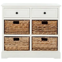 White Wood Woven Baskets Cabinet