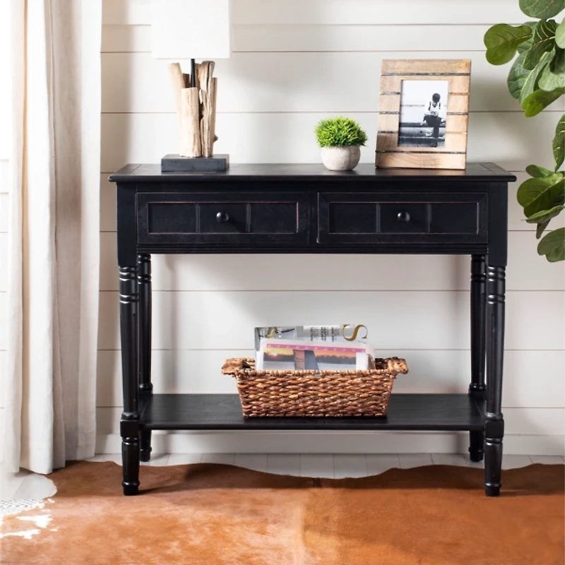 Distressed Wood 2-Drawer Console Table