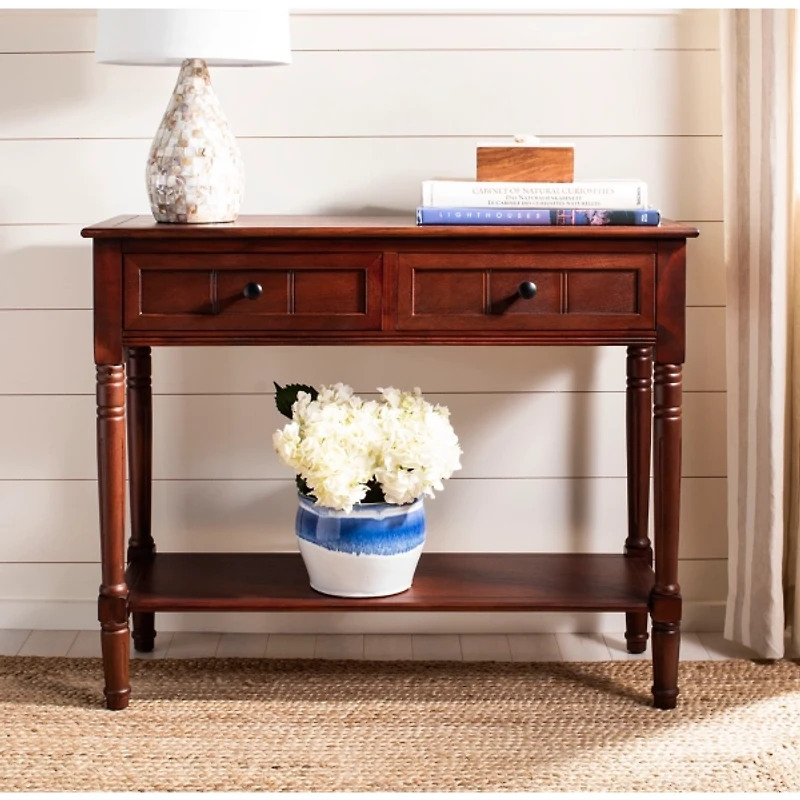 Distressed Brown Wood 2-Drawer Console Table