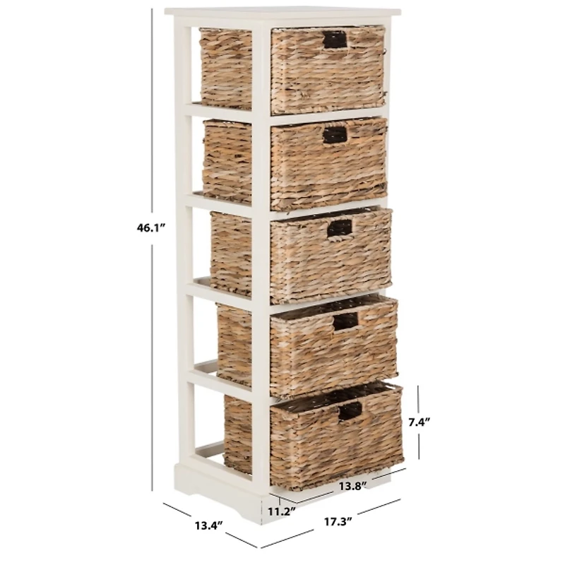White Wood 5-Tier Basket Storage Shelf