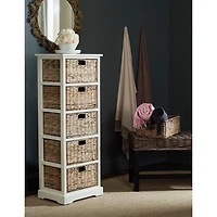 White Wood 5-Tier Basket Storage Shelf