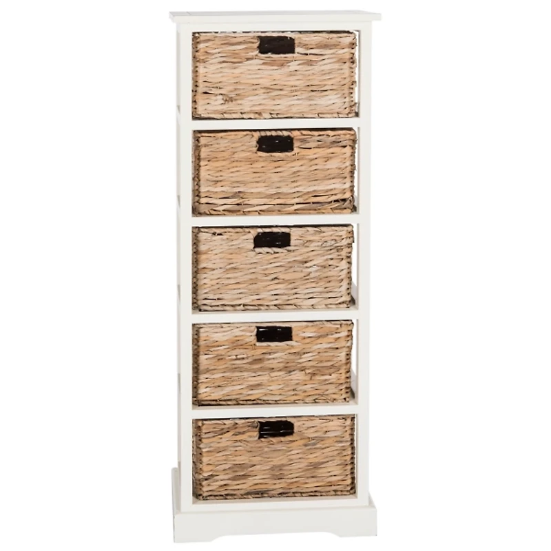 White Wood 5-Tier Basket Storage Shelf