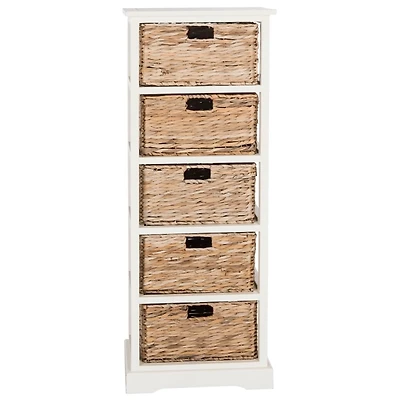 White Wood 5-Tier Basket Storage Shelf
