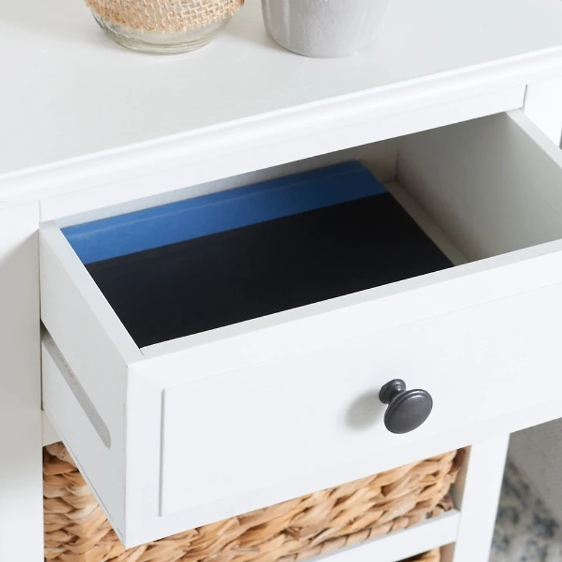 White Wood Side Table with Baskets