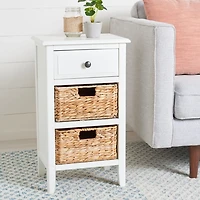 White Wood Side Table with Baskets