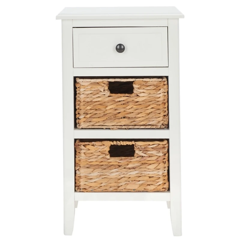 White Wood Side Table with Baskets