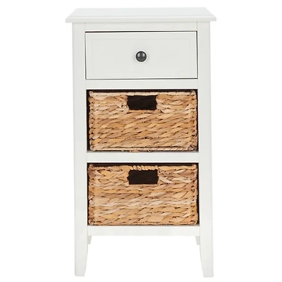White Wood Side Table with Baskets