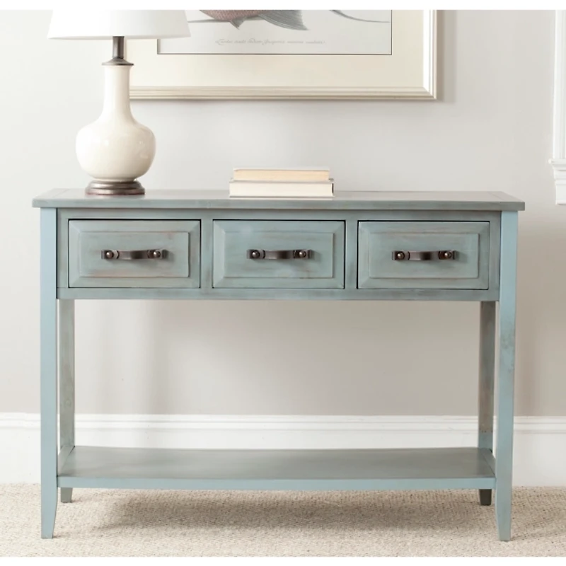 Distressed Light Blue 3-Drawer Console Table
