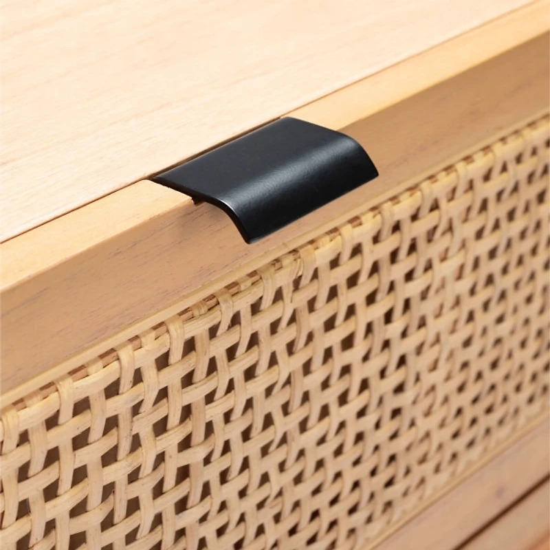 Light Brown Wood and Cane 3-Drawer Chest