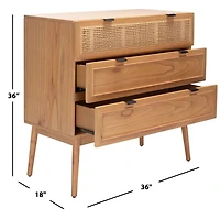 Light Brown Wood and Cane 3-Drawer Chest