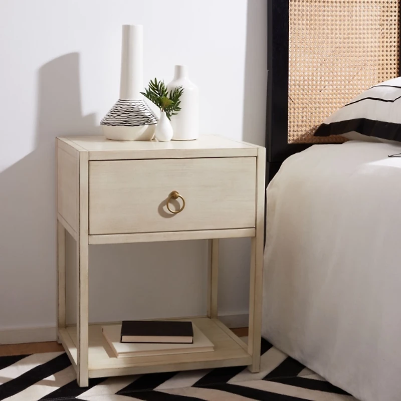 Cream Square Wood Nightstand
