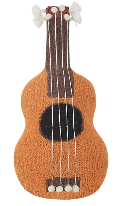 Ukulele Shaped Hooked Wool Pillow