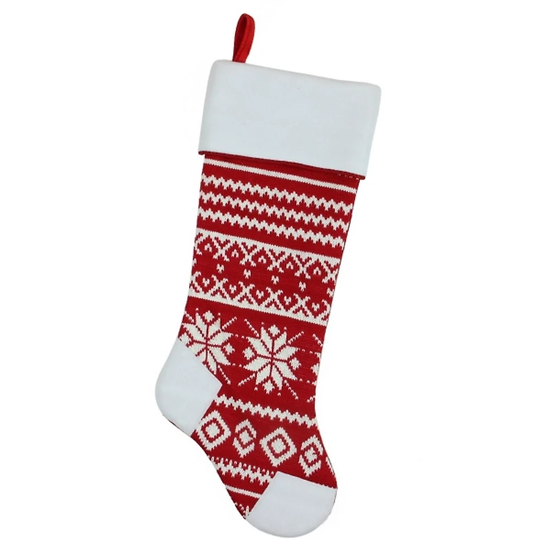 Red and White Knitted Fairisle Stocking